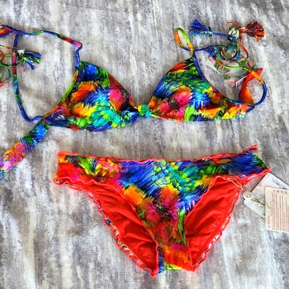 Luli fama mundo de colores full ruched bottom in size M and tassel back top M - Picture 1 of 10